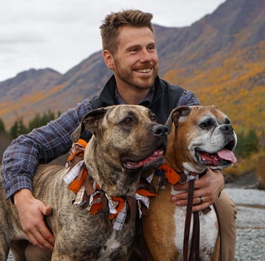 Ken Okonek with his dogs